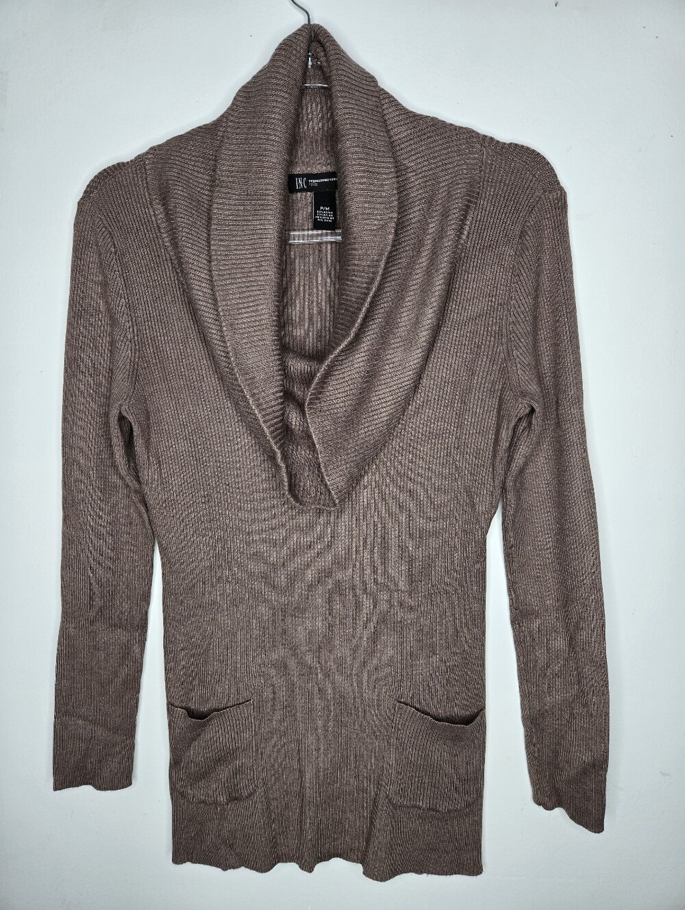 INC Oversized Cowl Neck Sweater Top Size MP Ribbed Pockets Cozy Fall Preppy